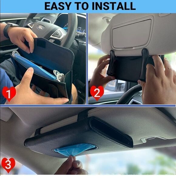 Car visor tissue, mask holder Black set of 2 NWT - Picture 6 of 9